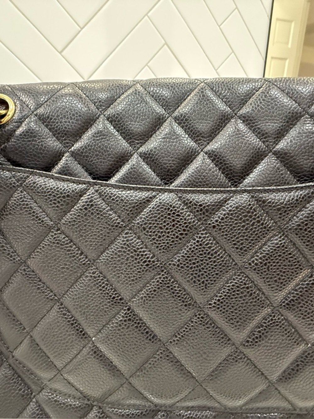 Black Quilted Leather Shoulder Bag with Gold CC Lock - Picture 10 of 11